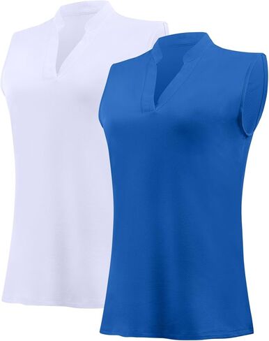 Aranmei Women's Sleeveless Golf Tennis Activewear Polo V Neck Shirts Workout Quick Dry Collarless Tank Tops (2 Pack, S-XL) in Saudi Arabia