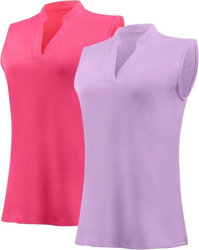Aranmei Women's Sleeveless Golf Tennis Activewear Polo V Neck Shirts Workout Quick Dry Collarless Tank Tops (2 Pack, S-XL) in Saudi Arabia