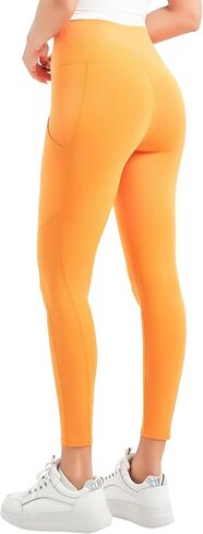 Women High Waisted Fitness Pants Solid Color Running Leggings with Pockets in Saudi Arabia