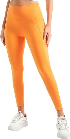 Women High Waisted Fitness Pants Solid Color Running Leggings with Pockets in Saudi Arabia