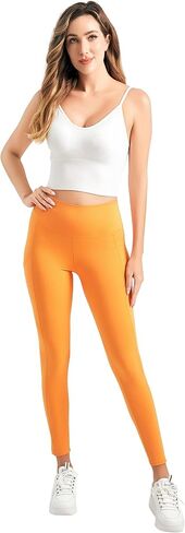 Women High Waisted Fitness Pants Solid Color Running Leggings with Pockets in Saudi Arabia