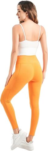 Women High Waisted Fitness Pants Solid Color Running Leggings with Pockets in Saudi Arabia