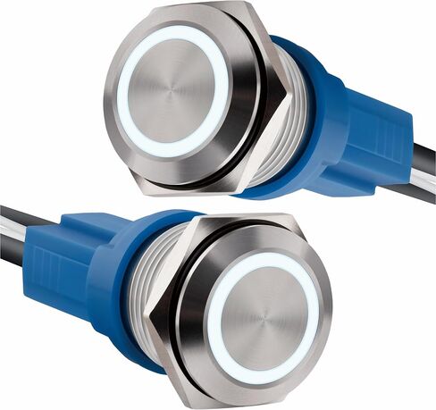 مفتاح زر ضغط LED 16 مم 12-24 فولت تيار مستمر 20 أمبير 1NO تشغيل/إيقاف لثقب تركيب 0.63 بوصة مع مقبس سلك (2، أخضر، 16 مم) in Saudi Arabia