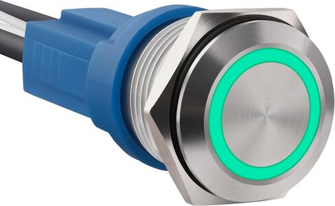 مفتاح زر ضغط LED 16 مم 12-24 فولت تيار مستمر 20 أمبير 1NO تشغيل/إيقاف لثقب تركيب 0.63 بوصة مع مقبس سلك (2، أخضر، 16 مم) in Saudi Arabia