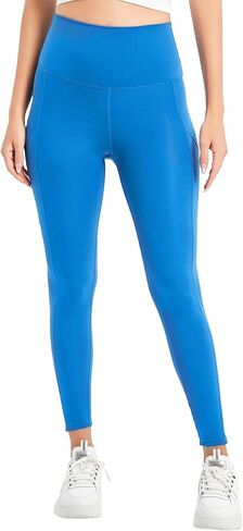 Women High Waisted Fitness Pants Solid Color Running Leggings with Pockets in Saudi Arabia