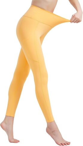 Women High Waisted Fitness Pants Solid Color Running Leggings with Pockets in Saudi Arabia