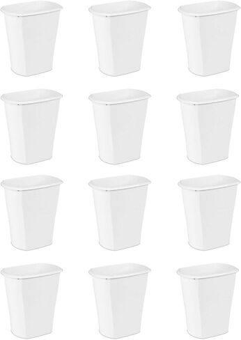 سلة مهملات مستطيلة سعة 5.5 جالون من ستيريليت، سلة قمامة متوسطة الحجم مفتوحة من الأعلى للحمام أو غرفة النوم أو المكتب، بيضاء، 12 عبوة in Kuwait