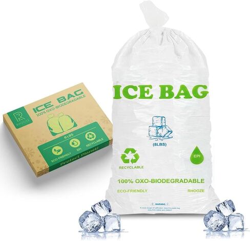 Rhooze-Ice Bags Oxo-Biodegradable-8lb,Pack of 100 Plastic Ice Bags-Resistant and Thick-Reusable Ice Bags-Ice Cube Bags are used for Camping,Pool Party,Fishing...Size 19*11 inches in Saudi Arabia