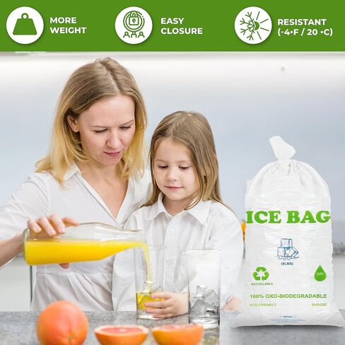 Rhooze-Ice Bags Oxo-Biodegradable-8lb,Pack of 100 Plastic Ice Bags-Resistant and Thick-Reusable Ice Bags-Ice Cube Bags are used for Camping,Pool Party,Fishing...Size 19*11 inches in Saudi Arabia