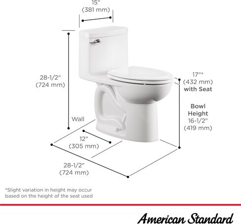 American Standard 612AA001.020 Compact Cadet 3، مرحاض من قطعة واحدة مع مقعد بطيء الإغلاق وحلقة شمع، واجهة ممدودة، تدفق لليد اليسرى، أبيض، 1.28 gpf in Kuwait