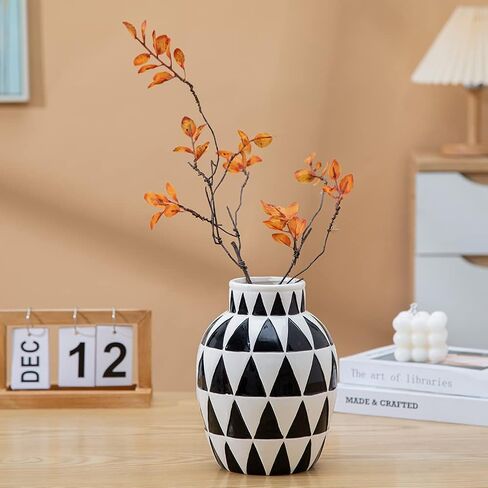 Black Ceramic Vase Nordic Minimalist Style Decor for Countertop Center Dresser Kitchen Living Room Home Decor Mirror Surface Black and White Abstract Vase(W338) in Saudi Arabia