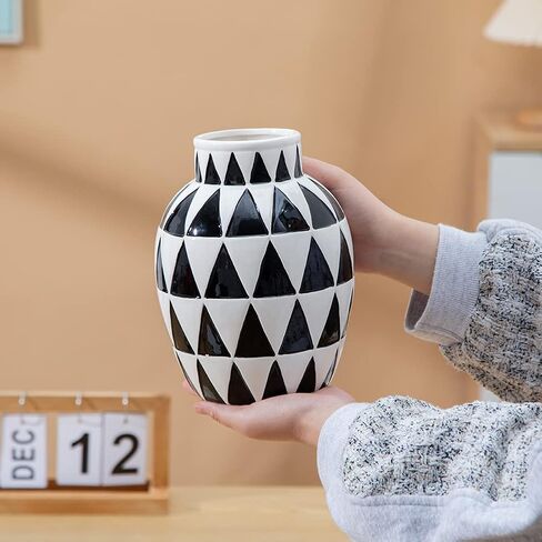 Black Ceramic Vase Nordic Minimalist Style Decor for Countertop Center Dresser Kitchen Living Room Home Decor Mirror Surface Black and White Abstract Vase(W338) in Saudi Arabia