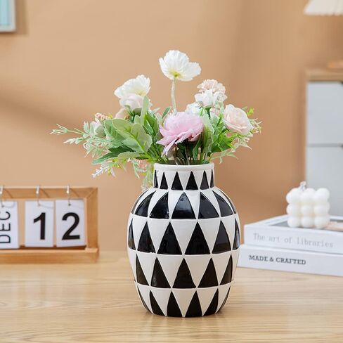 Black Ceramic Vase Nordic Minimalist Style Decor for Countertop Center Dresser Kitchen Living Room Home Decor Mirror Surface Black and White Abstract Vase(W338) in Saudi Arabia
