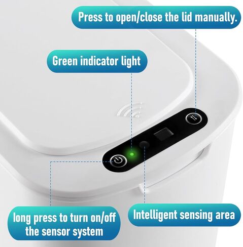 5 Gallon Motion Senor Bathroom Trash Can with Lid, Automatic Garbage Can Touchless, Smart Plastic Waste basket for Narrow Spaces, Bathroom, Office, Bedroom, Living Room (White) in Saudi Arabia