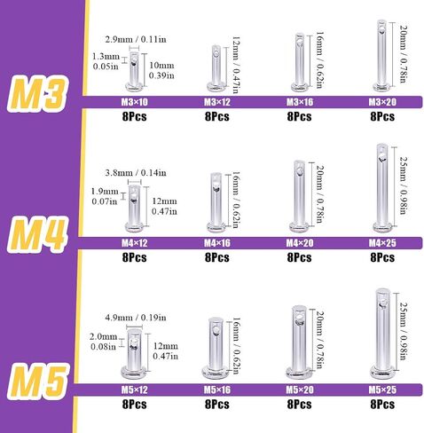 Swpeet 96Pcs Clevis Pin Assortment Kit, 304 Stainless Steel M3 M4 M5 12 Type Flat Head Pin with Hole Location Pin T-Shape Round Pin with Plastic Box in Saudi Arabia