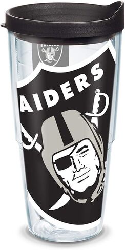 كوب Tervis مصنوع في الولايات المتحدة الأمريكية بجدار مزدوج NFL Las Vegas Raiders معزول للغاية يحافظ على المشروبات باردة وساخنة، 24oz، كلاسيكي - غطاء أسود in Kuwait