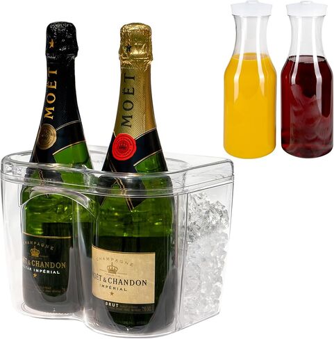 مجموعة أدوات تقديم زجاجات النبيذ المبردة بالثلج والإبريق - تتضمن إبريقين سعة 1.35 لتر | مبرد زجاجات الشمبانيا والنبيذ | مبرد مقاوم للكسر للحانات والأماكن الخارجية | يحافظ على برودة الزجاجات لفترة أطول in Kuwait