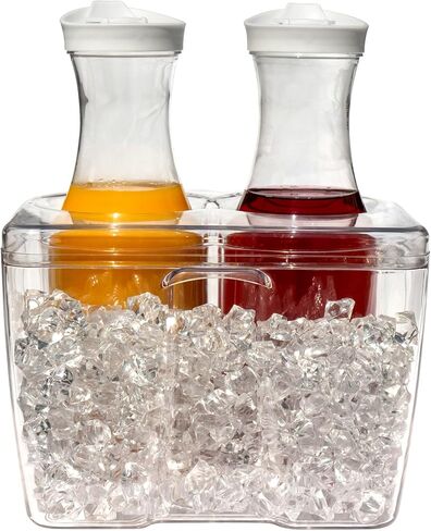 مجموعة أدوات تقديم زجاجات النبيذ المبردة بالثلج والإبريق - تتضمن إبريقين سعة 1.35 لتر | مبرد زجاجات الشمبانيا والنبيذ | مبرد مقاوم للكسر للحانات والأماكن الخارجية | يحافظ على برودة الزجاجات لفترة أطول in Kuwait