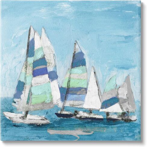 Stupell Industries Nautical Striped Sail Boats Summertime Ocean Painting Canvas Wall Art, Design By Katrina Craven in Saudi Arabia
