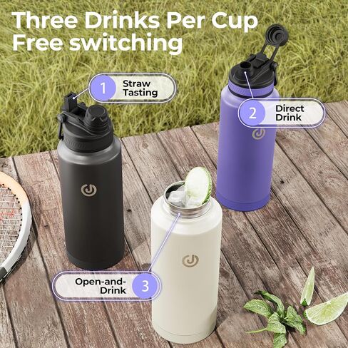 زجاجة مياه جويسكوب 24oz باللون الأزرق الأرجواني معزولة من الفولاذ المقاوم للصدأ بجدار مزدوج مع قش، زجاجة مياه رياضية واسعة الفم مع غطاء مرن وصنبور للسفر، بالخارج in Saudi Arabia