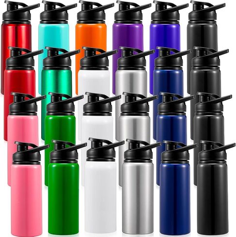 Foaincore 24 Pcs Water Bottles Bulk Aluminum 17 oz Metal Sports Gym Hiking Reusable Bottles Gift for Kids Christian Charity Donation Supplies Samaritan's Purse Operation Christmas in Saudi Arabia
