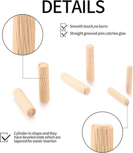 300 قطعة من دبابيس الأوتاد الخشبية من HexinYigjly، دبابيس وتد خشبية ذات أخدود مستقيم مع أطراف مشطوفة مدببة، سهلة الإدخال، لمشاريع الحرف الفنية لباب الأثاث، M6 M8 M10 (300) in Kuwait