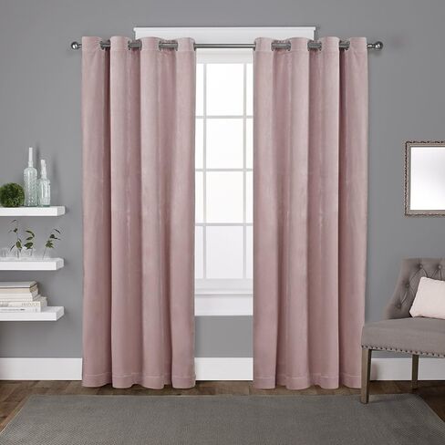 Exclusive Home Curtains EH8194-07 2-84G Velvet Heavyweight Grommet Top Curtain Panel Pair, 54x84, Blush, 2 Piece in Saudi Arabia