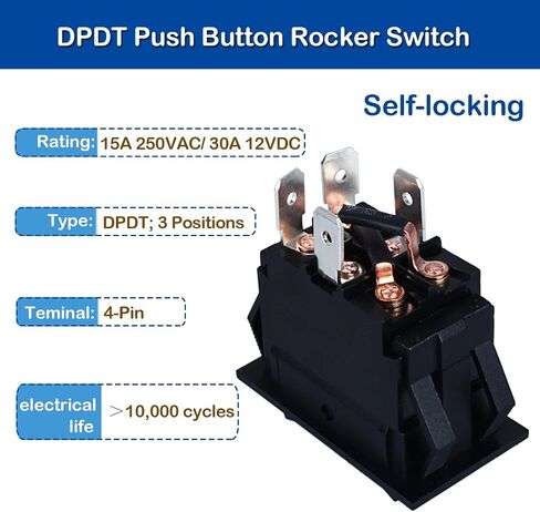 Reversing Polarity Rocker Switch, Latching Switch 30A 12V DC 4pin DPDT 3Position self-Locking Toggle Switch with Pre-Wires (1Pc) in Saudi Arabia