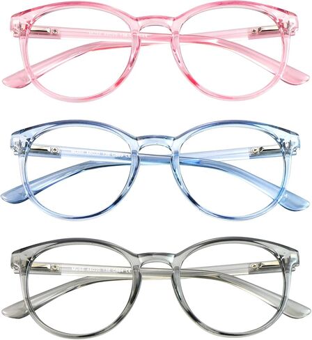 3 Pack Blue Light Blocking Glasses Round Frame Reading Glasses For Women Men, Computer Anti-Glare Anti Eyestrain Reading Glasses (Clear+Clear Gray+Black Purple, No Magnification) in Saudi Arabia
