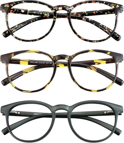3 Pack Blue Light Blocking Glasses Round Frame Reading Glasses For Women Men, Computer Anti-Glare Anti Eyestrain Reading Glasses (Clear+Clear Gray+Black Purple, No Magnification) in Saudi Arabia