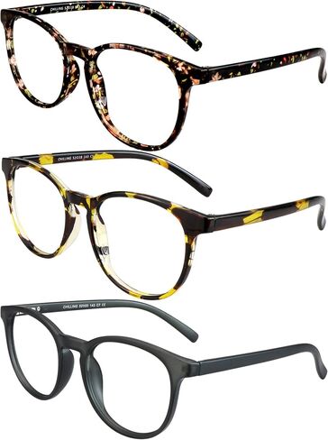 3 Pack Blue Light Blocking Glasses Round Frame Reading Glasses For Women Men, Computer Anti-Glare Anti Eyestrain Reading Glasses (Clear+Clear Gray+Black Purple, No Magnification) in Saudi Arabia