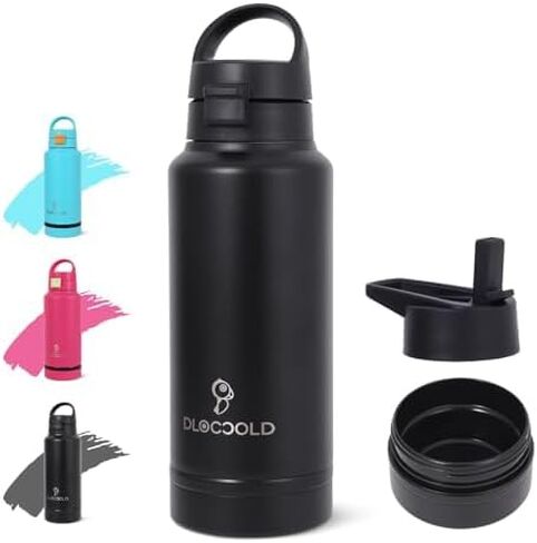 DLOCCOLD 32 oz sports water bottle Insulated Stainless Steel Water Bottle with straw & pills holder, Reusable Double Walled Water Bottle for Sports, Gym, Travel, Men, Women & Kids W/ 4 Leak Proof Lids in Saudi Arabia