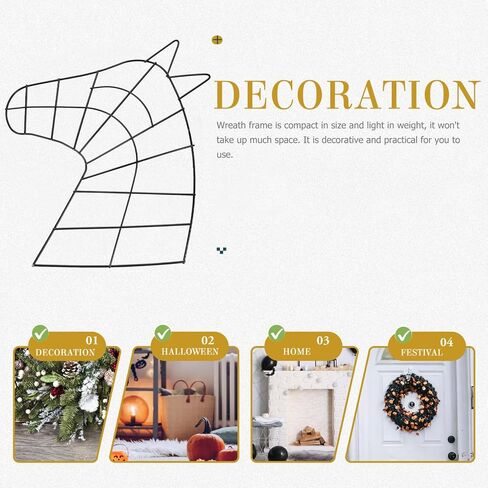 Horse Head Wire Wreath Frame Metal Floral Flower Wreaths Frame Form Making Ring for DIY Christmas New Year Party Home Outdoor Ornaments Decor Horse Lover Black in Saudi Arabia