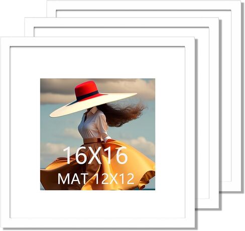 إطار صورة من الخشب الصلب الأبيض مقاس 18 × 18 للحصيرة مقاس 14 × 14 إطارات ملصقات مربعة مثبتة على الحائط in Kuwait
