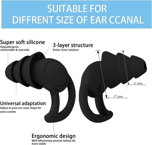 Ear Plugs for Sleeping Noise Cancelling, eapsneg Ear Plugs for Noise Reduction, Washable Hearing Protection for Work, Travel, Concert, Swimming, Sleep Snoring (Black) in Saudi Arabia