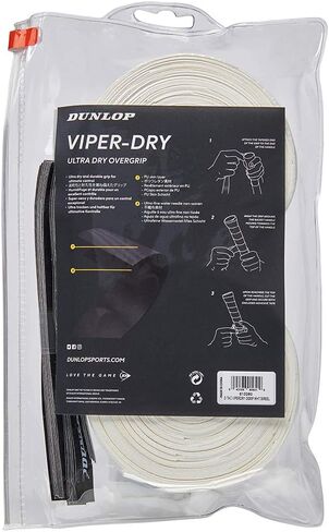 Dunlop Sports Viper-Dry Tennis/Squash/Badminton/Padel OVERGRIP (3-Pack, 12-Pack, 30-Pack Roll) (Black & White Colors) (Ultra Dry and Durable Grip for Ultimate Control) in Kuwait