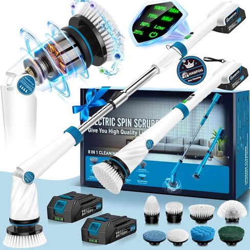 Electric Spin Scrubber, Electric Scrubber for Cleaning, 1200 RPM Shower Scrubber, 50inch Long Handle Electric Cleaning Brush 2000mAh Battery Cordless Power Spin Scrubber with 8 Brushes in Saudi Arabia