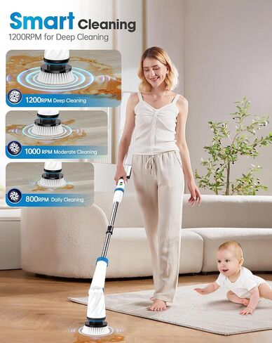 Electric Spin Scrubber, Electric Scrubber for Cleaning, 1200 RPM Shower Scrubber, 50inch Long Handle Electric Cleaning Brush 2000mAh Battery Cordless Power Spin Scrubber with 8 Brushes in Saudi Arabia