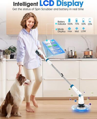 Electric Spin Scrubber, Electric Scrubber for Cleaning, 1200 RPM Shower Scrubber, 50inch Long Handle Electric Cleaning Brush 2000mAh Battery Cordless Power Spin Scrubber with 8 Brushes in Saudi Arabia