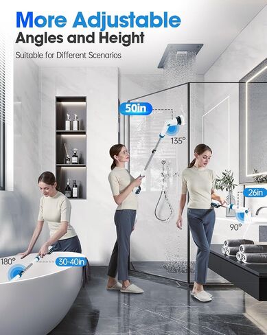 Electric Spin Scrubber, Electric Scrubber for Cleaning, 1200 RPM Shower Scrubber, 50inch Long Handle Electric Cleaning Brush 2000mAh Battery Cordless Power Spin Scrubber with 8 Brushes in Saudi Arabia
