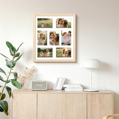 14x16 Collage Picture Frame, Wood Frame with Tempered Glass, Displays Seven 4x6 Frame Openings or One 14x16 Frame Without Mat, Family Picture Frames for Collage Wall Decor in Saudi Arabia