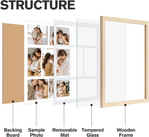 14x16 Collage Picture Frame, Wood Frame with Tempered Glass, Displays Seven 4x6 Frame Openings or One 14x16 Frame Without Mat, Family Picture Frames for Collage Wall Decor in Saudi Arabia