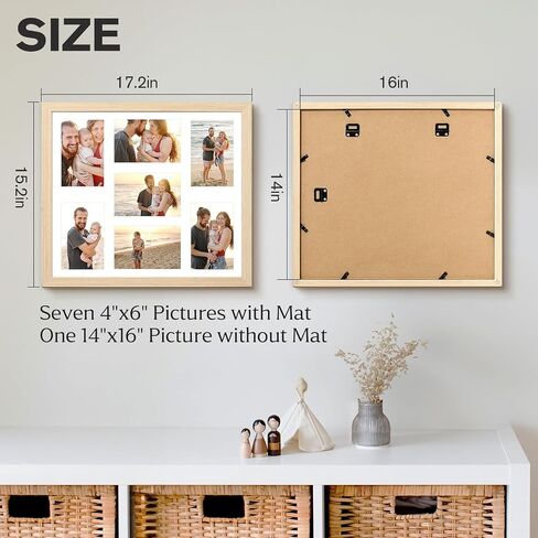 14x16 Collage Picture Frame, Wood Frame with Tempered Glass, Displays Seven 4x6 Frame Openings or One 14x16 Frame Without Mat, Family Picture Frames for Collage Wall Decor in Saudi Arabia