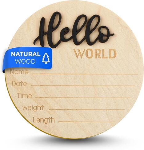Wooden Baby Announcement Sign, 5.9 Inch Hello World Newborn Welcome Sign Birth Baby Name Plaques for Photo Props (black) in Saudi Arabia