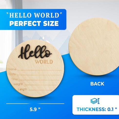 Wooden Baby Announcement Sign, 5.9 Inch Hello World Newborn Welcome Sign Birth Baby Name Plaques for Photo Props (black) in Saudi Arabia