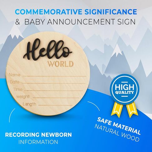 Wooden Baby Announcement Sign, 5.9 Inch Hello World Newborn Welcome Sign Birth Baby Name Plaques for Photo Props (black) in Saudi Arabia