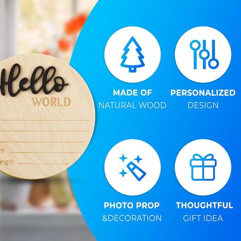 Wooden Baby Announcement Sign, 5.9 Inch Hello World Newborn Welcome Sign Birth Baby Name Plaques for Photo Props (black) in Saudi Arabia