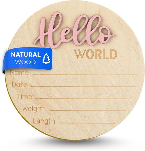 Wooden Baby Announcement Sign, 5.9 Inch Hello World Newborn Welcome Sign Birth Baby Name Plaques for Photo Props (black) in Saudi Arabia