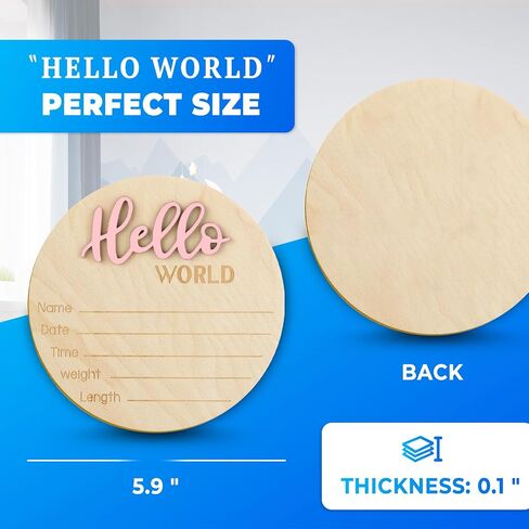 Wooden Baby Announcement Sign, 5.9 Inch Hello World Newborn Welcome Sign Birth Baby Name Plaques for Photo Props (black) in Saudi Arabia