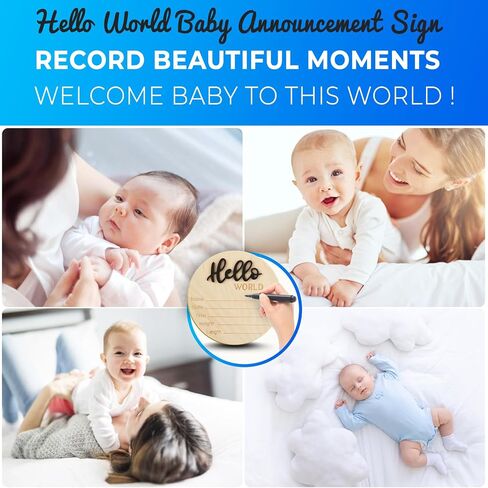 Wooden Baby Announcement Sign, 5.9 Inch Hello World Newborn Welcome Sign Birth Baby Name Plaques for Photo Props (black) in Saudi Arabia